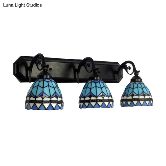 Baroque Style Stained Glass Vanity Light With 3 Wall-Mounted Bowls In Black