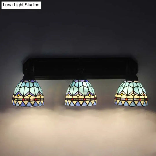 Baroque Style Stained Glass Vanity Light With 3 Wall-Mounted Bowls In Black