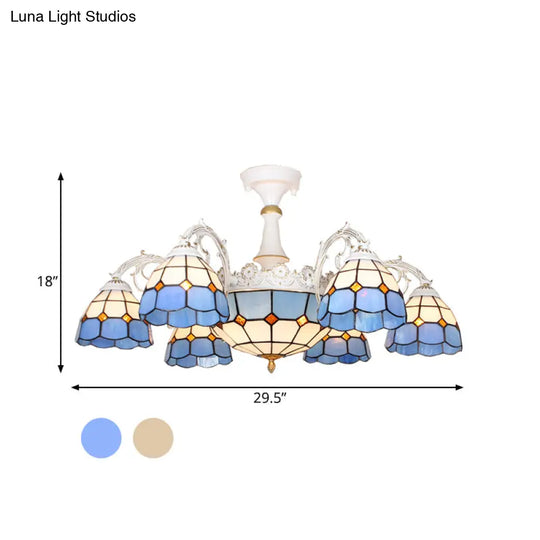 Baroque White/Blue/Silver Glass 9 - Light Ceiling Light Fixture For Bedroom
