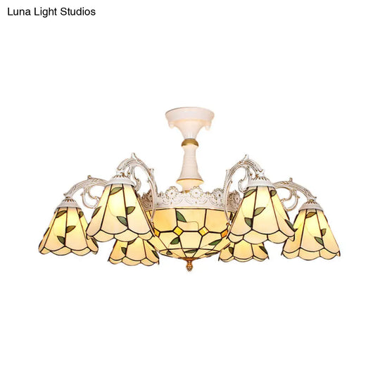 Baroque White/Blue/Silver Glass 9-Light Ceiling Light Fixture For Bedroom