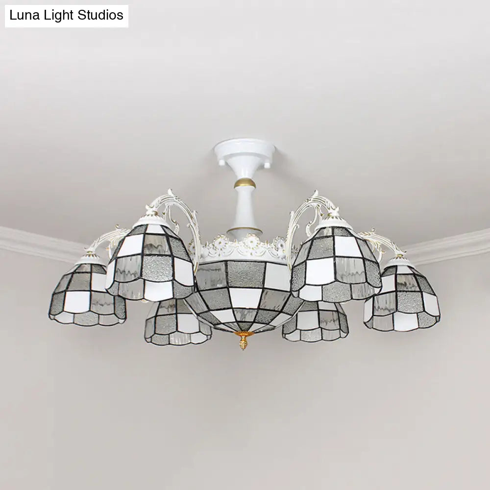 Baroque White/Blue/Silver Glass 9-Light Ceiling Light Fixture For Bedroom
