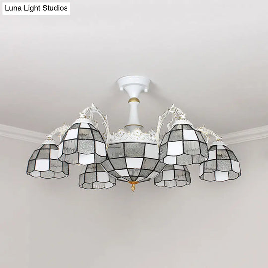 Baroque White/Blue/Silver Glass 9-Light Ceiling Light Fixture For Bedroom