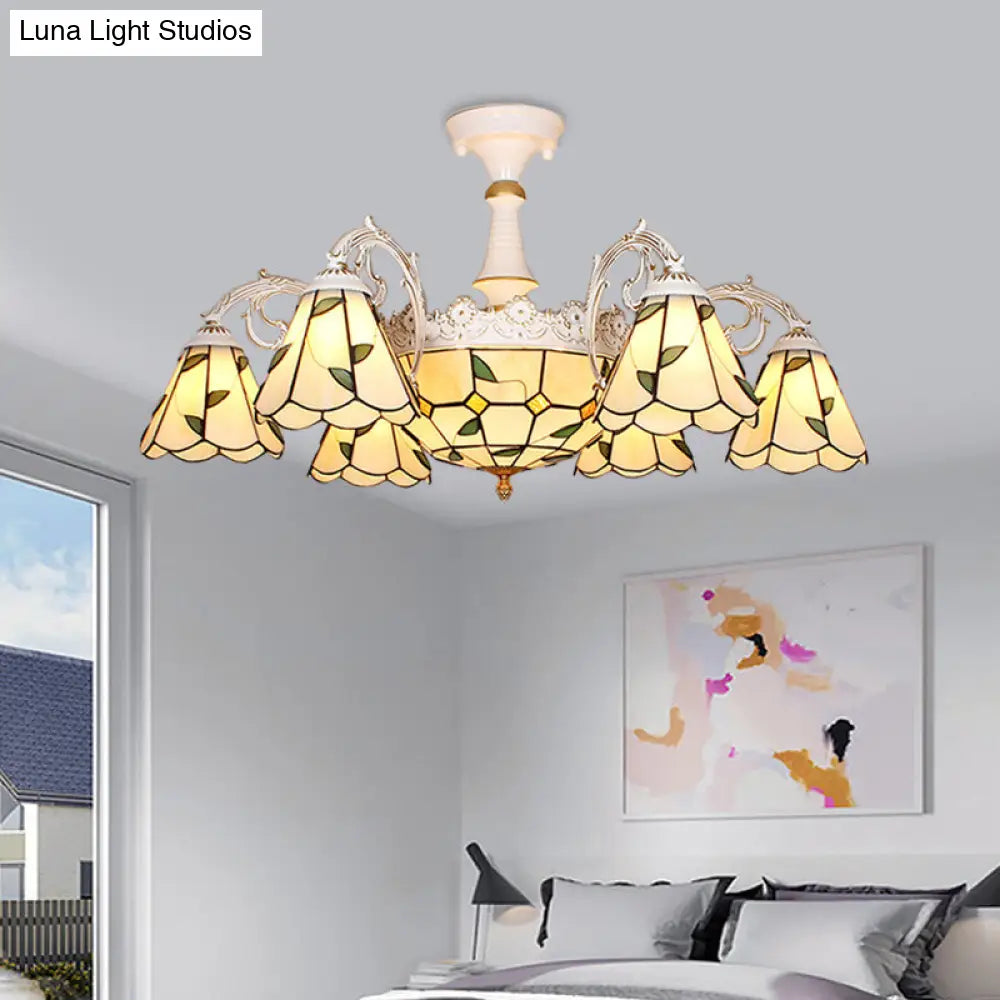 Baroque White/Blue/Silver Glass 9-Light Ceiling Light Fixture For Bedroom White