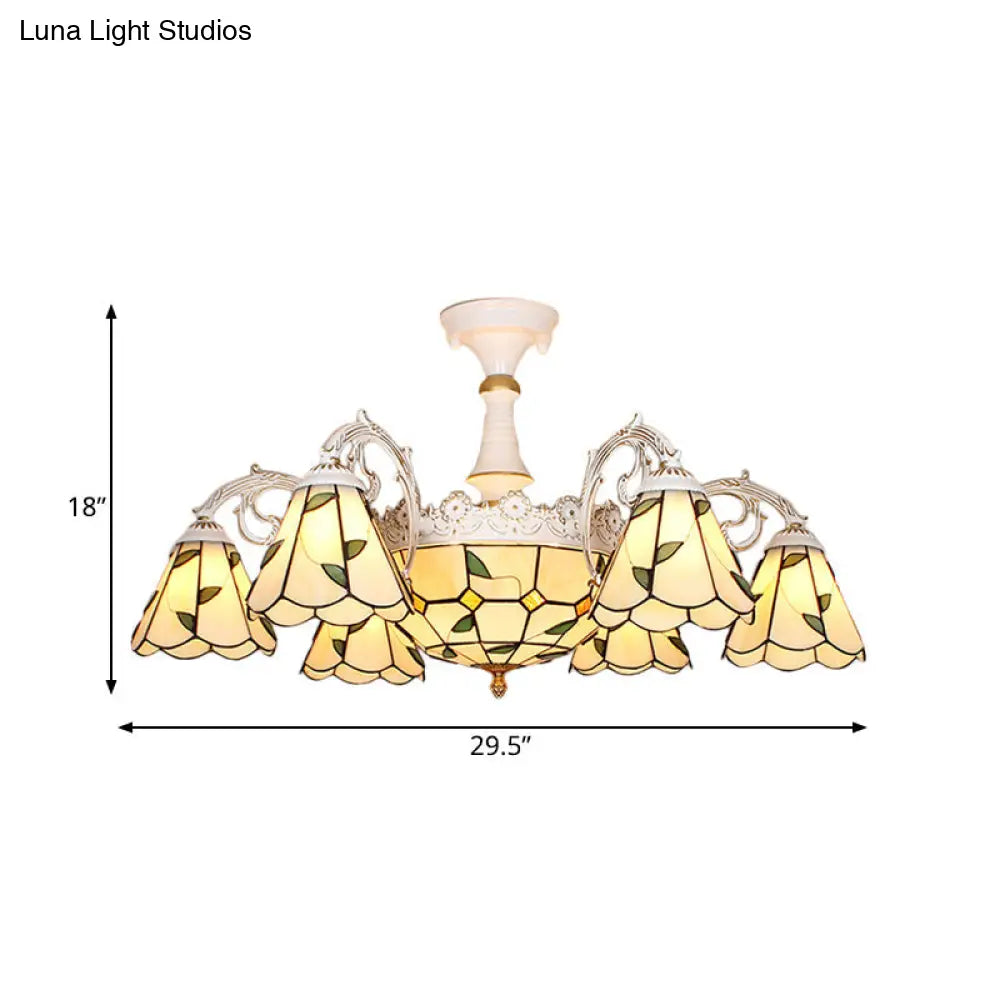 Baroque White/Blue/Silver Glass 9-Light Ceiling Light Fixture For Bedroom