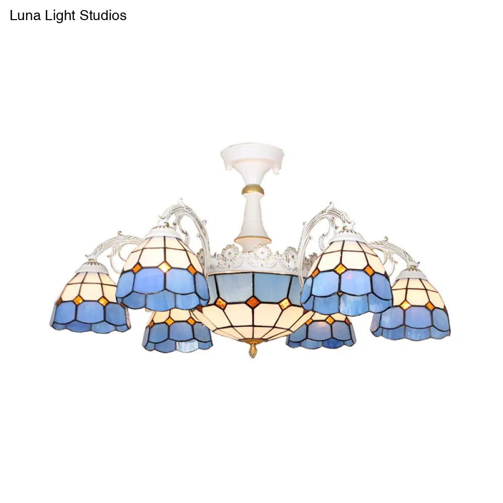 Baroque White/Blue/Silver Glass 9 - Light Ceiling Light Fixture For Bedroom