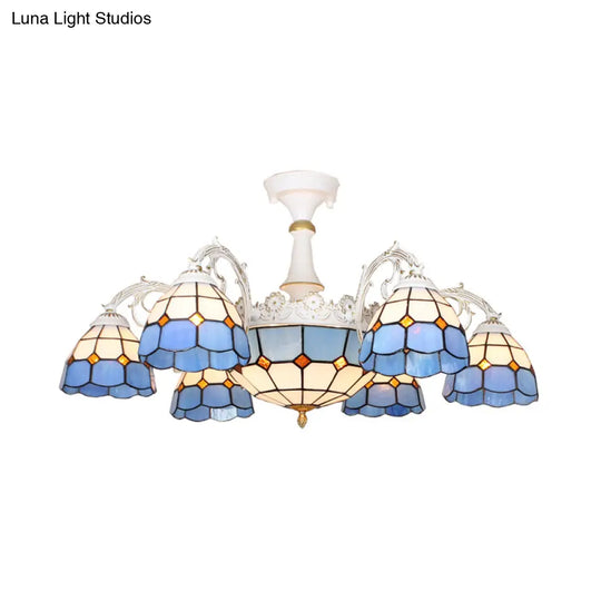 Baroque White/Blue/Silver Glass 9 - Light Ceiling Light Fixture For Bedroom