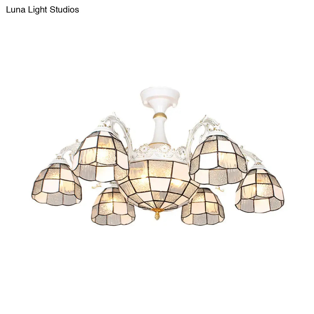 Baroque White/Blue/Silver Glass 9-Light Ceiling Light Fixture For Bedroom Textured Silver