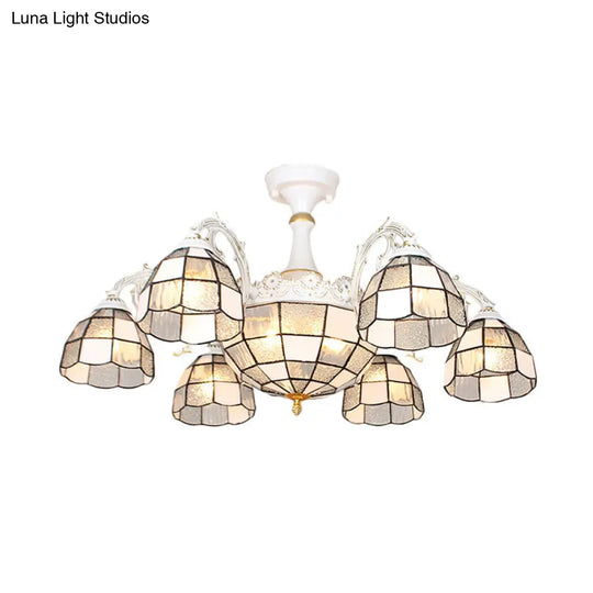 Baroque White/Blue/Silver Glass 9-Light Ceiling Light Fixture For Bedroom Textured Silver