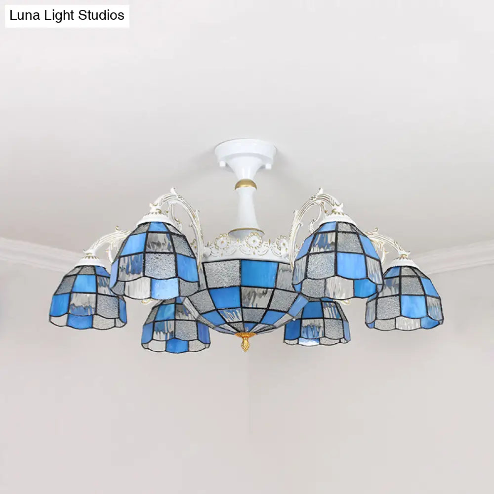 Baroque White/Blue/Silver Glass 9-Light Ceiling Light Fixture For Bedroom