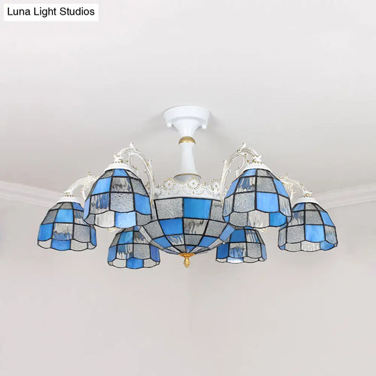 Baroque White/Blue/Silver Glass 9-Light Ceiling Light Fixture For Bedroom