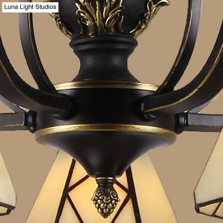 Baroque Yellow Glass Cone Chandelier - 5/6/8 Lights Black Ceiling Suspension Lamp