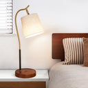 Barrel Shaped Bedside Nightstand Lamp - Fabric Shade Simplicity Table Light With Gooseneck Arm Dark