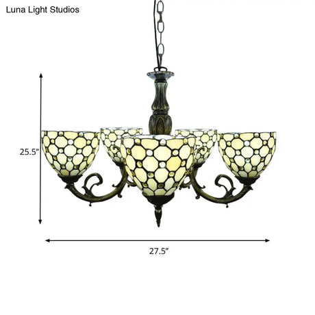 Beaded Glass Metal Chandelier - Traditional Hanging Light For Living Room Beige/Orange