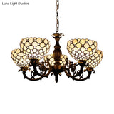 Beaded Glass Metal Chandelier - Traditional Hanging Light For Living Room Beige/Orange