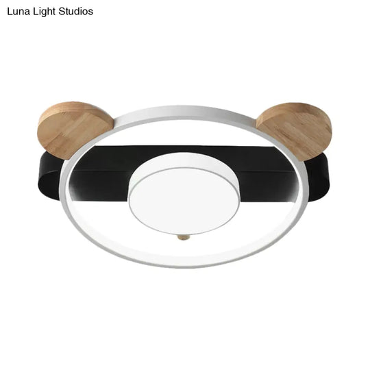 Bear Design Acrylic Led Ceiling Flush Light - Cartoon White/Green Wood Finish