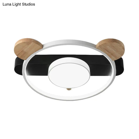 Bear Design Acrylic Led Ceiling Flush Light - Cartoon White/Green Wood Finish