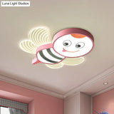Bee Shape Led Flushmount Lighting - Fun Cartoon Design For Bedroom With White/Pink/Yellow Acrylic