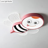 Bee Shape Led Flushmount Lighting - Fun Cartoon Design For Bedroom With White/Pink/Yellow Acrylic