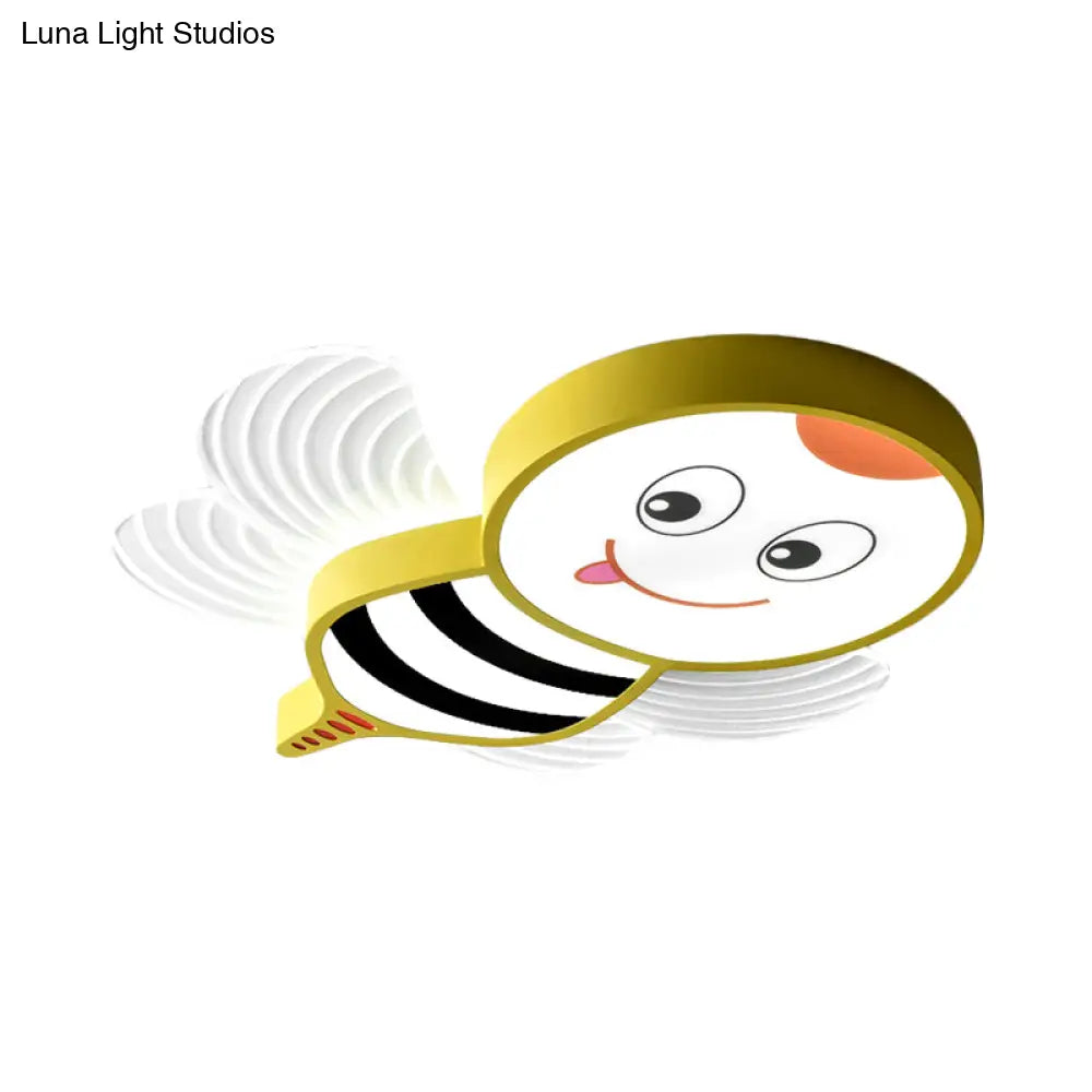 Bee Shape Led Flushmount Lighting - Fun Cartoon Design For Bedroom With White/Pink/Yellow Acrylic
