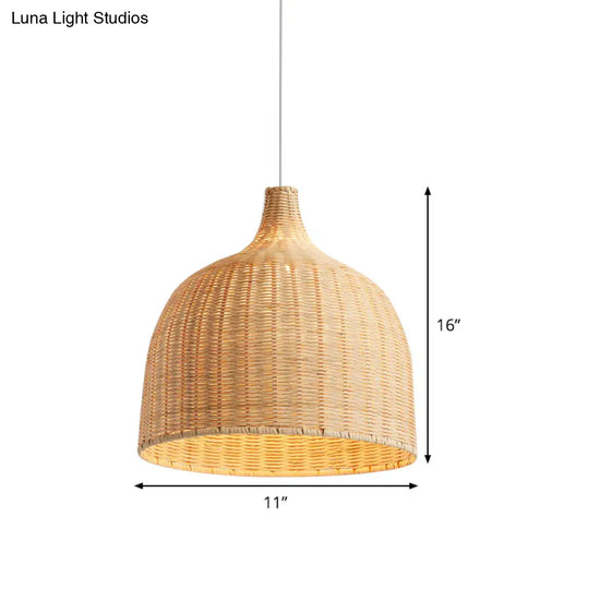 Beige Bamboo Ceiling Pendant Lamp - Asian Style Hanging Light Fixture 1 11 Or 18 Wide