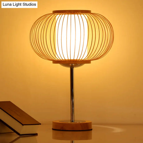 Beige Bamboo Shade Desk Light - 1 Bulb Living Room Task Lighting For An Asian Inspired Ambience