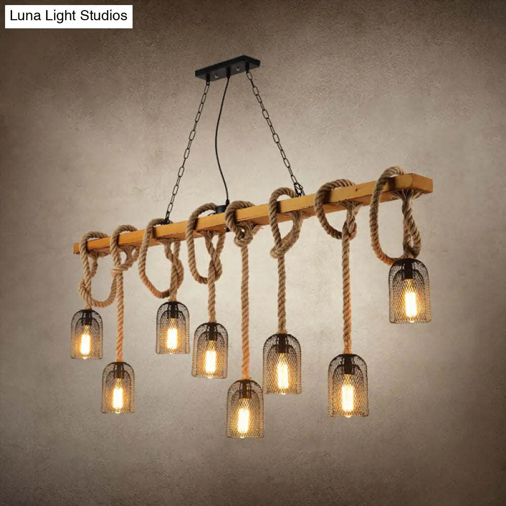 Vintage Style Beige Chandelier Pendant Light - Metal Linear Island Fixture