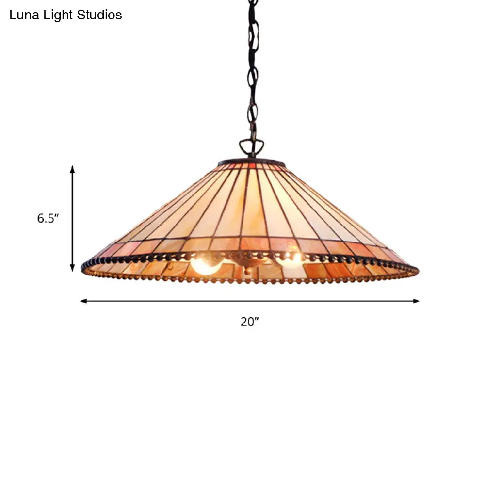 Beige Cut Glass Tiffany-Style Pendant Lamp With Wide Flare - Suspension Lighting Fixture