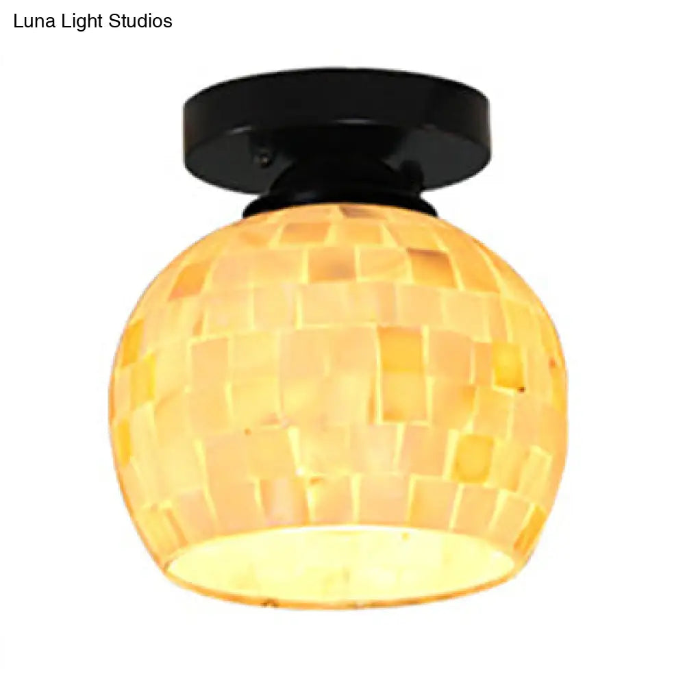 Beige Geometric Tiffany Mosaic Glass Flush Mount Ceiling Light With 1 Bulb - Unique & Stylish Design