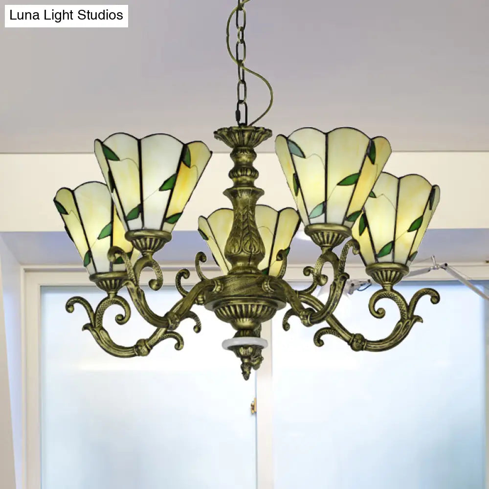 Beige Glass Green Chandelier: Leaf Design 5/9/11 Lights Baroque Style Kitchen Lighting Fixture 5 /