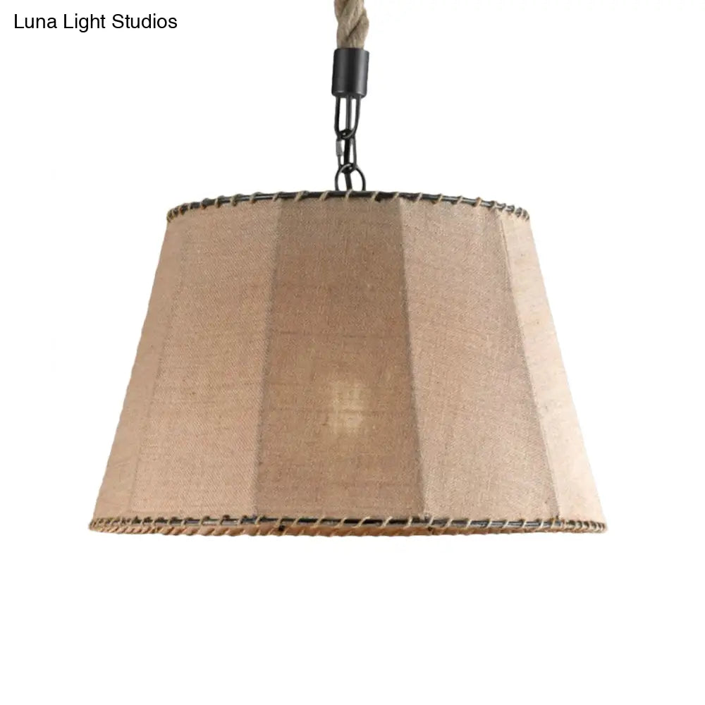 Beige Industrial Tapered Shade Pendant With 1 Light: Rope And Fabric Hanging Fixture