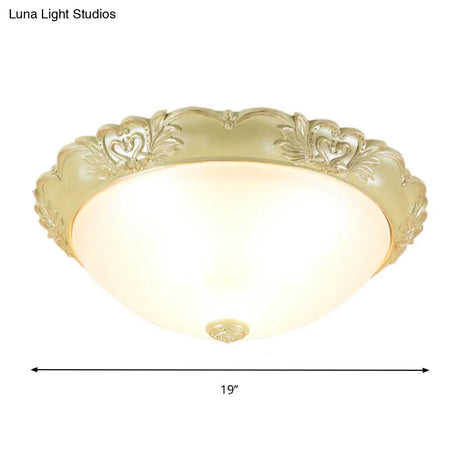 Beige Retro Flush Mount Light Fixture With Cream Glass Dome - Available In 3 Sizes
