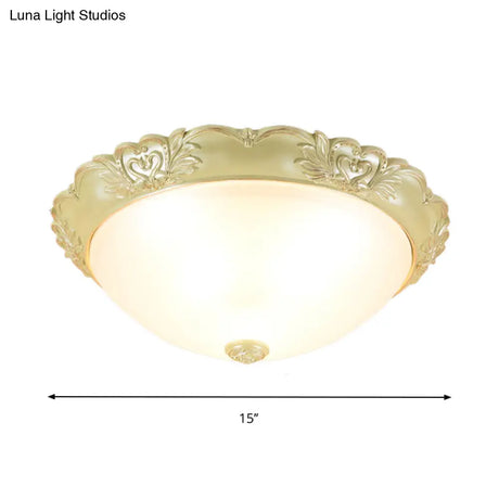 Beige Retro Flush Mount Light Fixture With Cream Glass Dome - Available In 3 Sizes