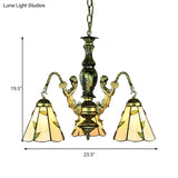 Beige Tiffany 3-Light Chandelier: Mermaid Cut Glass Pendant For Dining Room