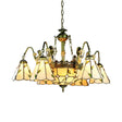 Beige Tiffany Cut Glass Pendant Chandelier - 9/11 Lights Conical Hanging Light With Mermaid Deco 9 /