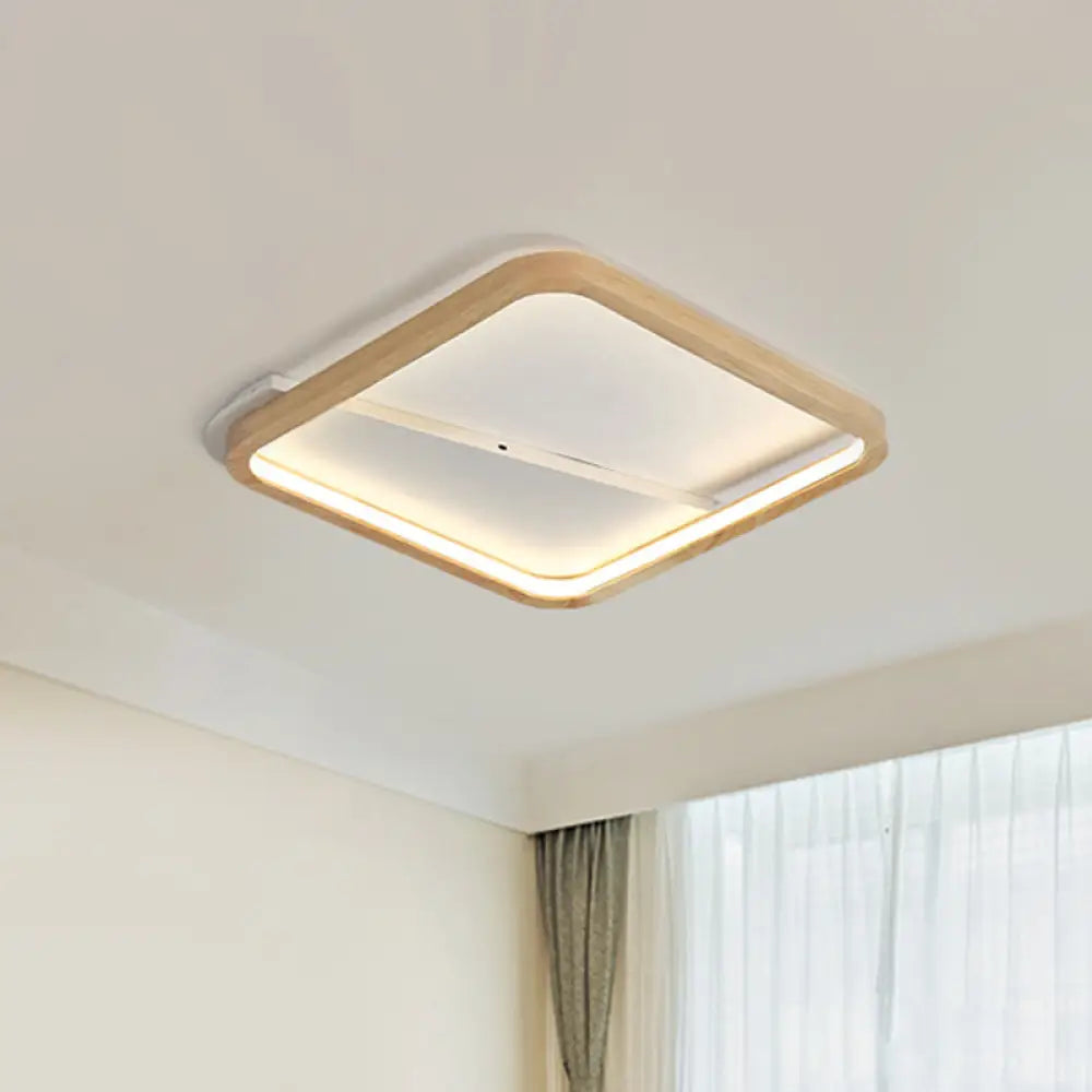 Beige Wood Frame Led Ceiling Fixture Flush Mount Multiple Length Options / 13’