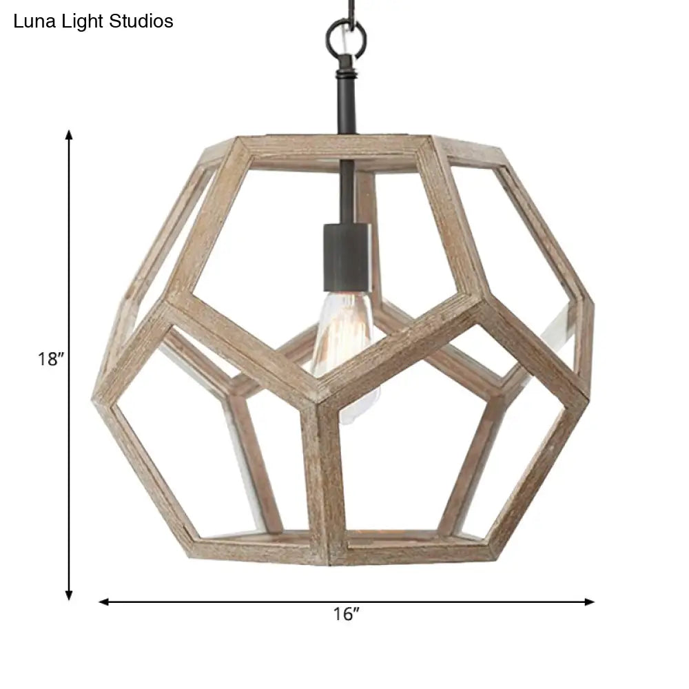 Beige Wood Pendant Light - Farmhouse Style 1-Light Corridor Hanging Ceiling Fixture