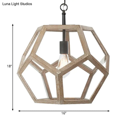 Beige Wood Pendant Light - Farmhouse Style 1-Light Corridor Hanging Ceiling Fixture