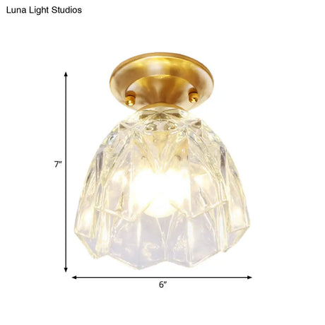 Bell/Bowl Corridor Flush Mount Light - 6.5’/7’ Clear Glass 1 Bulb Brass Finish