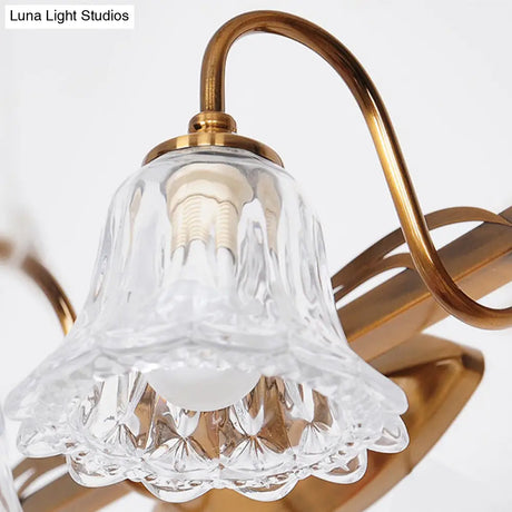 Bell Vintage Style Crystal Sconce Light With Gooseneck Arm Brown 2/3/4-Head Vanity Wall Lamp