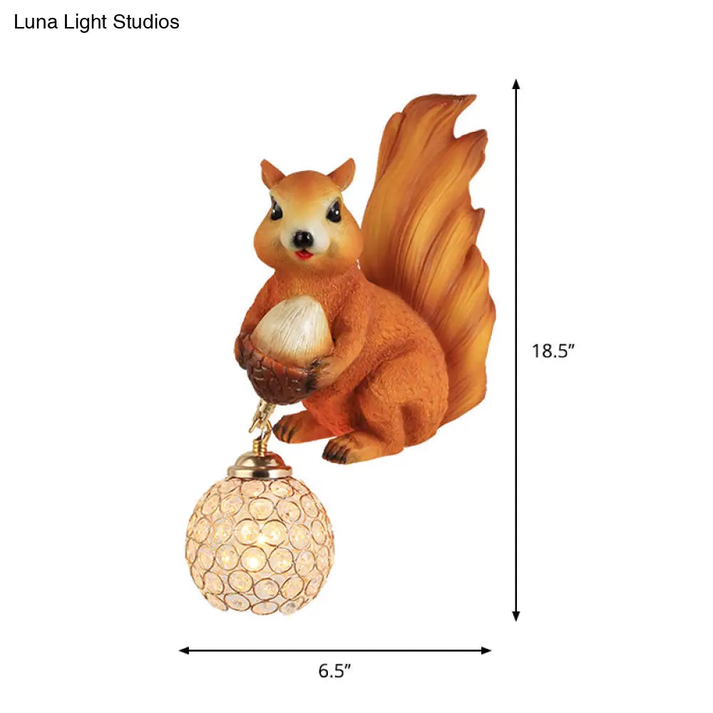 Beveled Clear Crystal Wall Sconce With Squirrel Decor In Gold/Brown