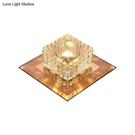 Beveled Crystal Led Flush Mount Ceiling Light Fixture - Simplicity Cubic Design For Corridors
