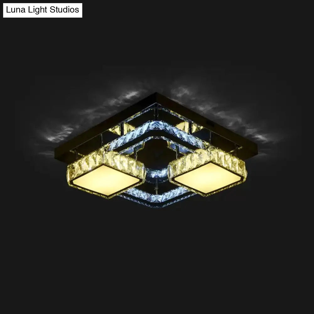 Beveled Crystal Led Flushmount Light For Modern Dining Room - Stainless Steel & Sleek Design