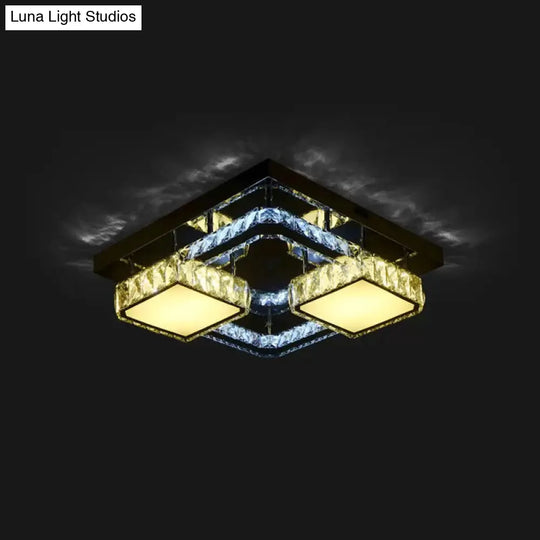 Beveled Crystal Led Flushmount Light For Modern Dining Room - Stainless Steel & Sleek Design