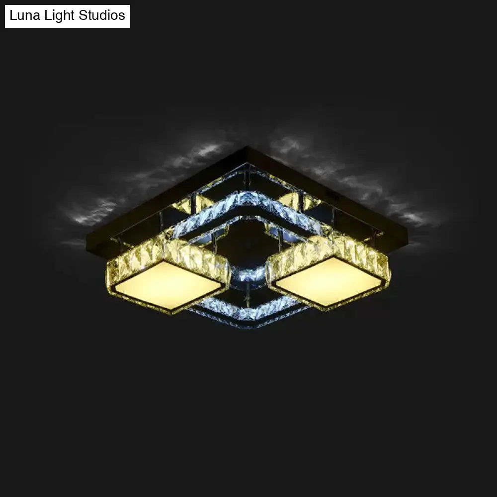 Beveled Crystal Led Flushmount Light For Modern Dining Room - Stainless Steel & Sleek Design
