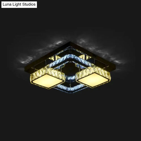 Beveled Crystal Led Flushmount Light For Modern Dining Room - Stainless Steel & Sleek Design
