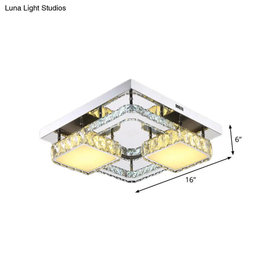 Beveled Crystal Led Flushmount Light For Modern Dining Room - Stainless Steel & Sleek Design