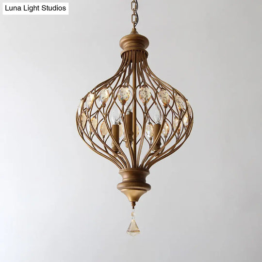 Bronze Beveled Glass Crystal Lantern Chandelier: Contemporary 3-Light Pendant