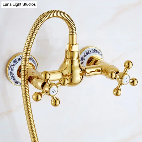 Bidet Faucets Gold Brass Bathroom Shower Blow-fed Spray Gun Nozzle Toilet Bidet Faucet Hot and Cold Water Taps Bathroom