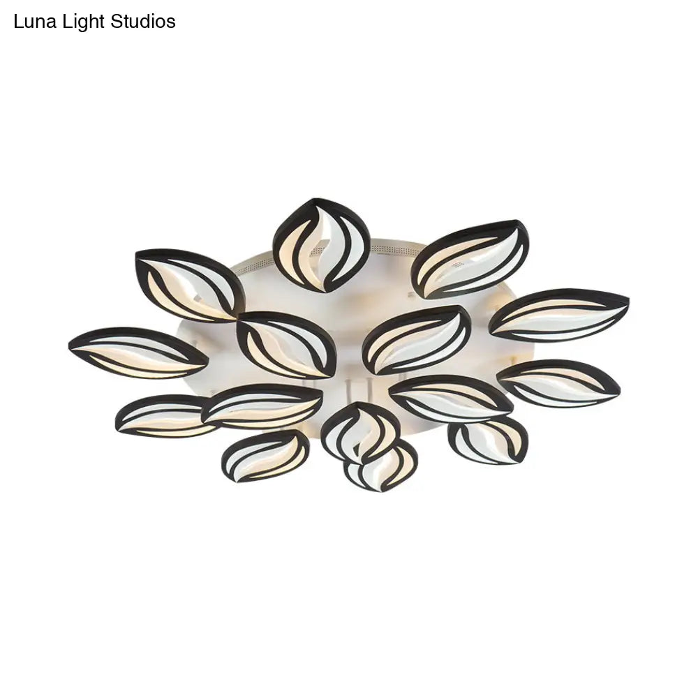Black Acrylic Leaf Shape Flush Mount Led Ceiling Light - Modern Style For Hotel Shop