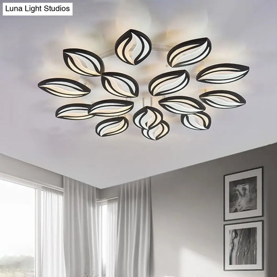 Black Acrylic Leaf Shape Flush Mount Led Ceiling Light - Modern Style For Hotel Shop